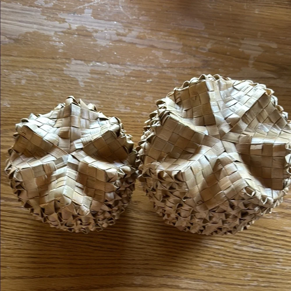 Vintage lauhala leaf Hawaiian star Storage Basket Set x2